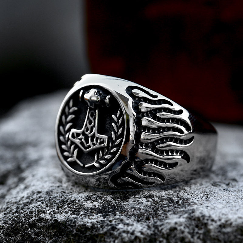 Thor's Hammer Flame Stainless Steel Ring-Vrafi Jewelry