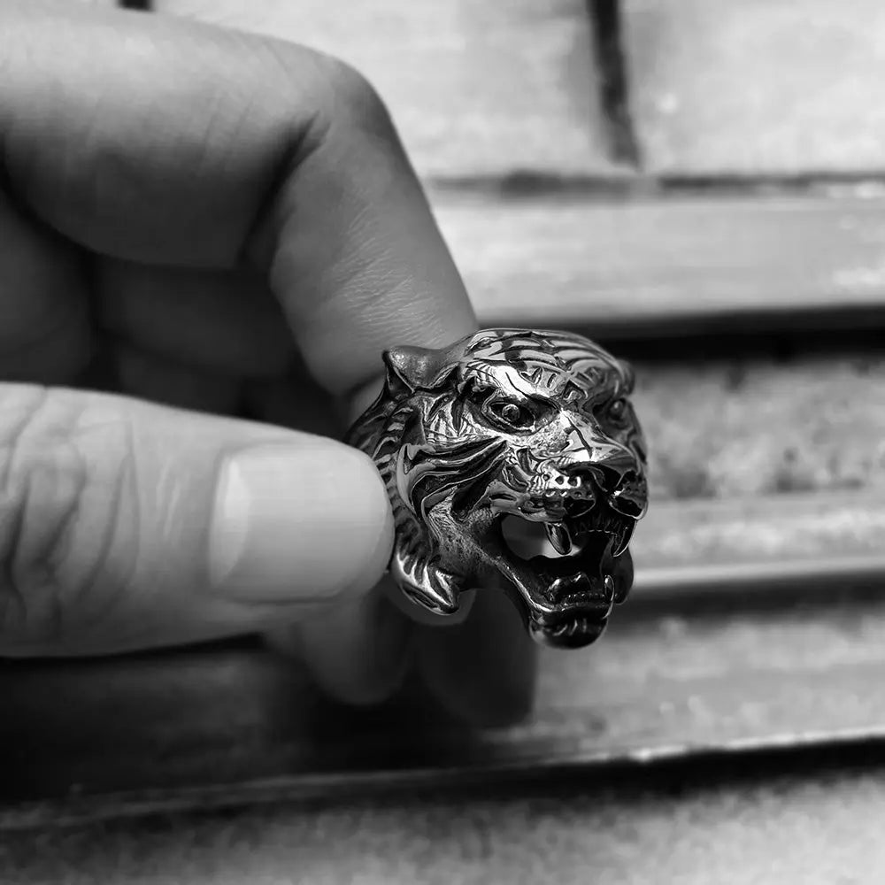 Tiger Head Stainless Steel Ring - Vrafi Jewelry