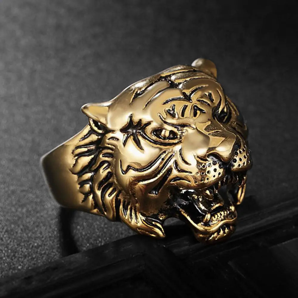 Tiger Head Stainless Steel Ring - Vrafi Jewelry