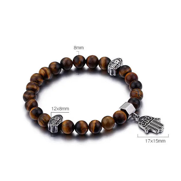 Tiger-eye Bead Hamsa Hand Bracelet - Vrafi Jewelry
