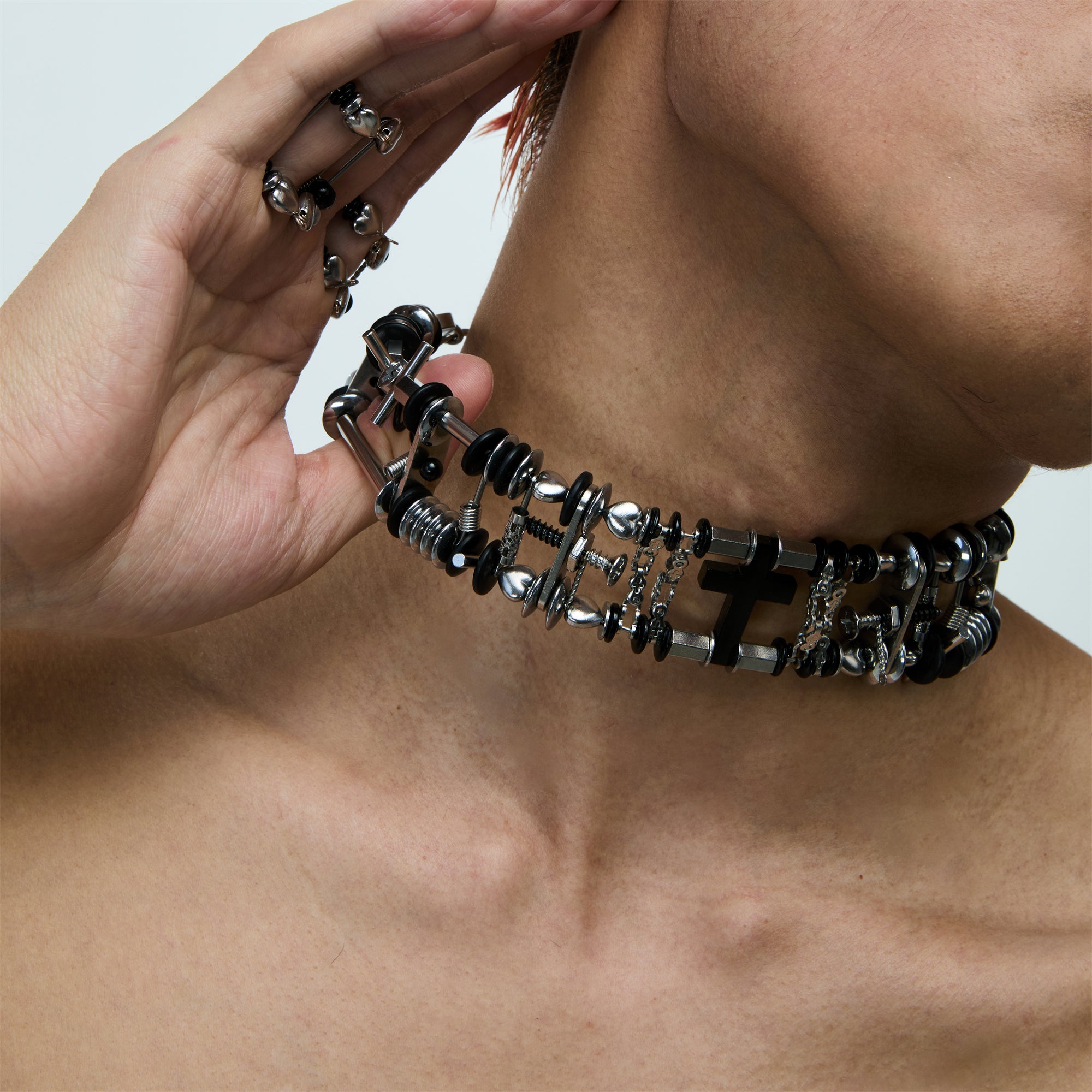 Titanium Steel Beaded Wide Clavicle Necklace