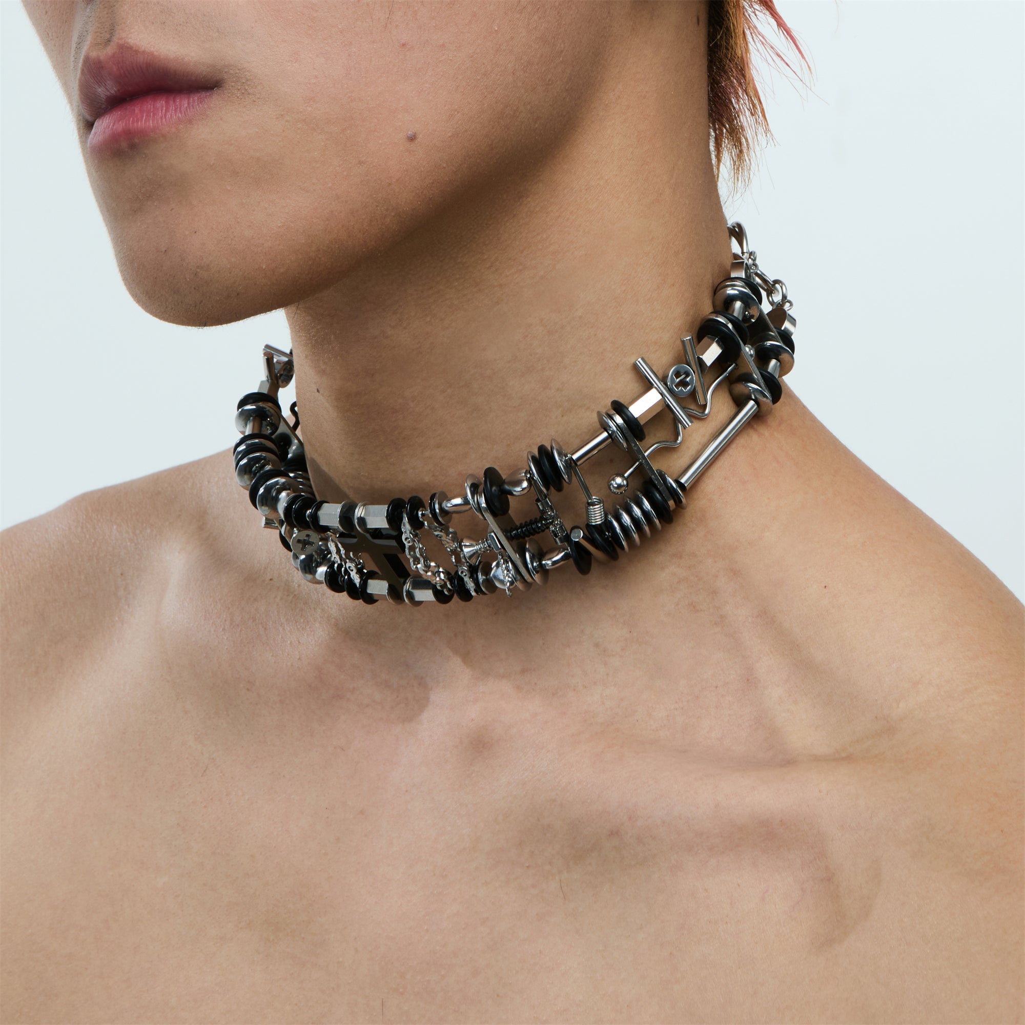 Titanium Steel Beaded Wide Clavicle Necklace