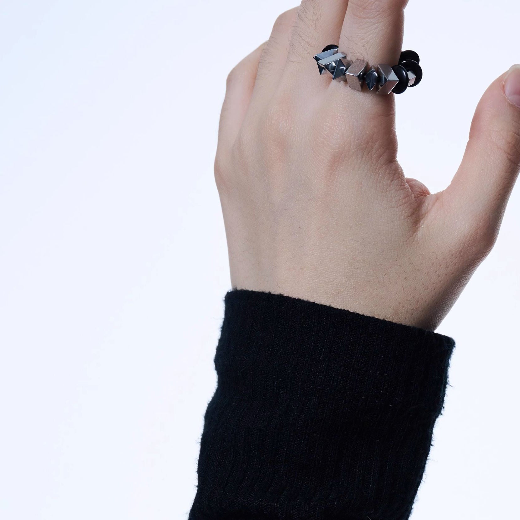 Titanium Steel Hand-Beaded Open Ring