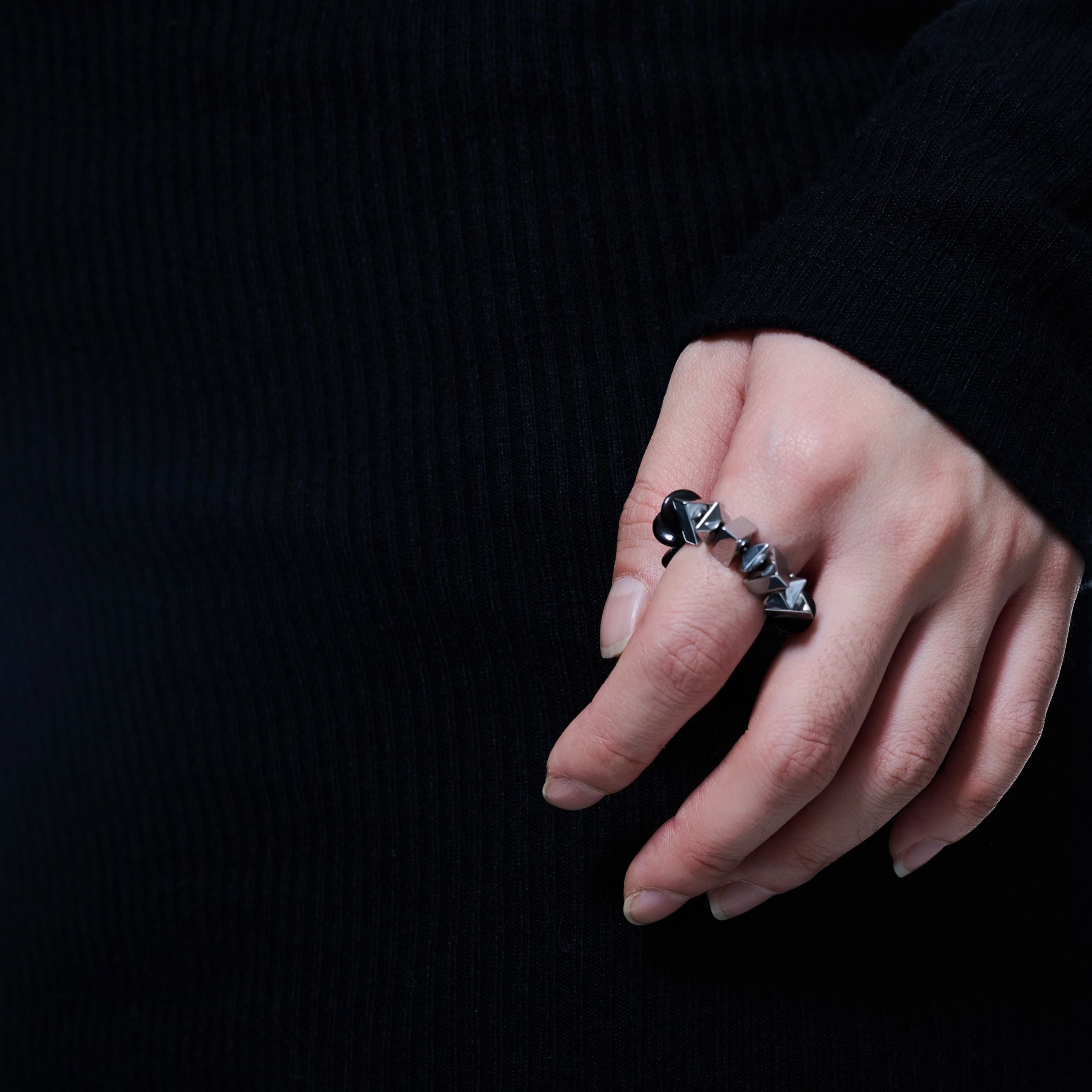 Titanium Steel Hand-Beaded Open Ring