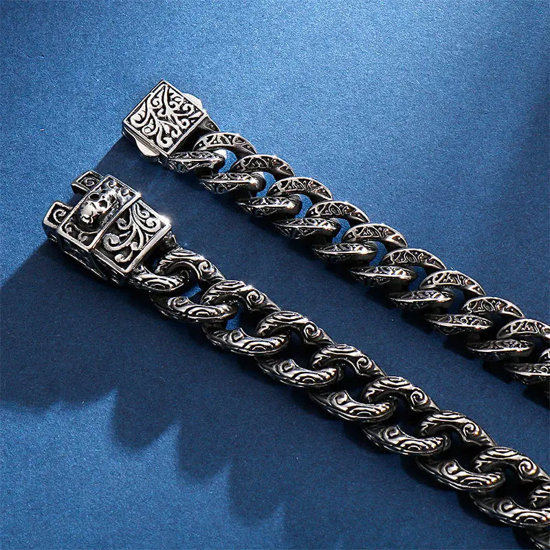 Totem Texture Curb Link Stainless Steel Bracelet - Vrafi Jewelry