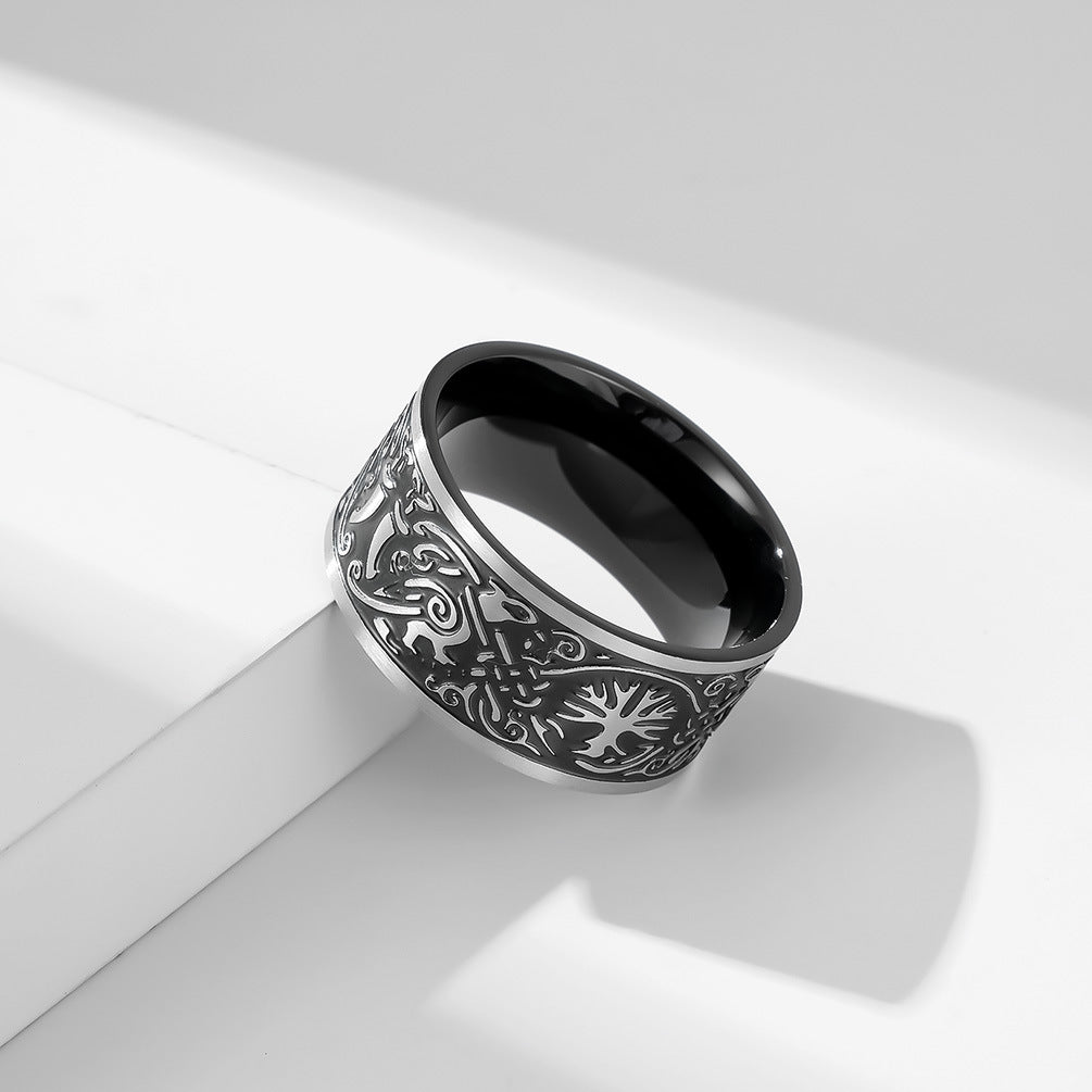 Anillo de sello de acero inoxidable tallado minimalista