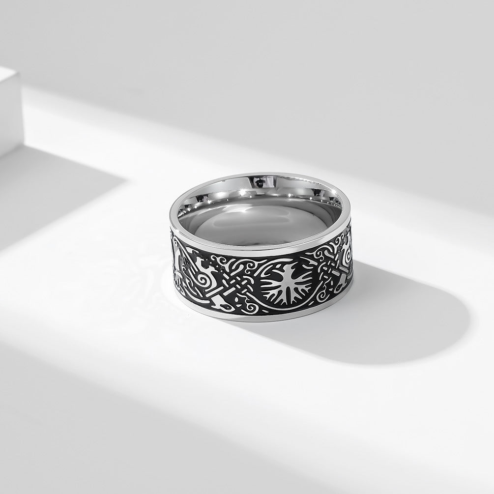 Anillo de sello de acero inoxidable tallado minimalista