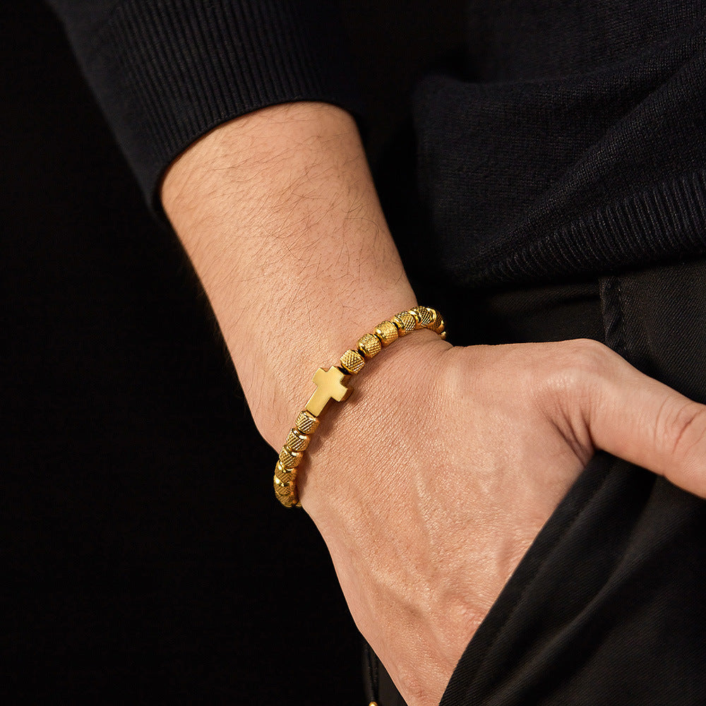 Trendy Black Cord Cross Bead Bracelet