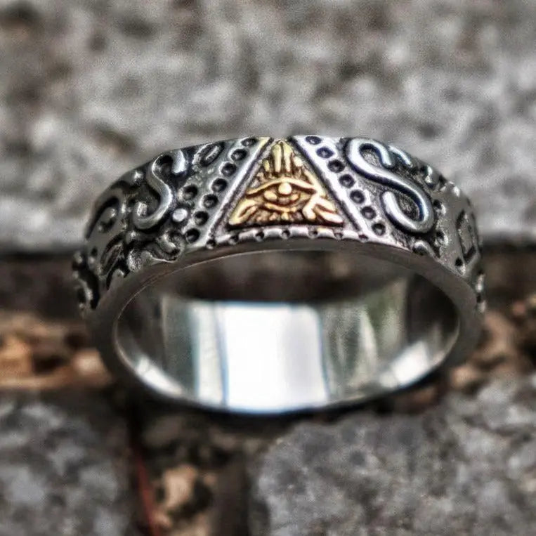 Triangle Eye Of Providence Stainless Steel Masonic Ring - Vrafi Jewelry