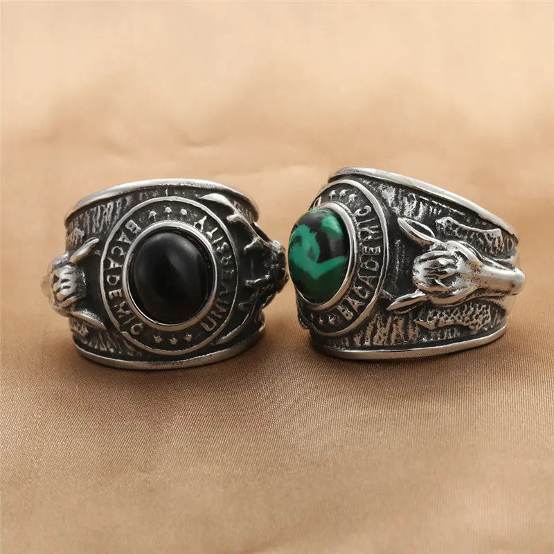 Turquoise-Obsidian Nordic Elk Ring VRAFI