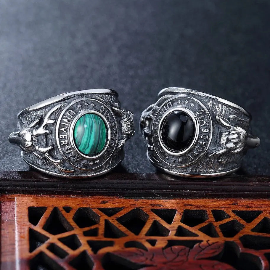 Turquoise-Obsidian Nordic Elk Ring VRAFI