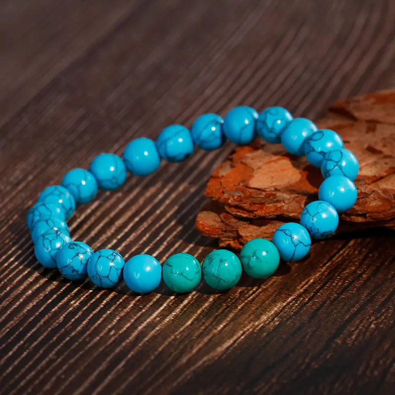 Turquoise Round Bead Stretchable Bracelet VRAFI