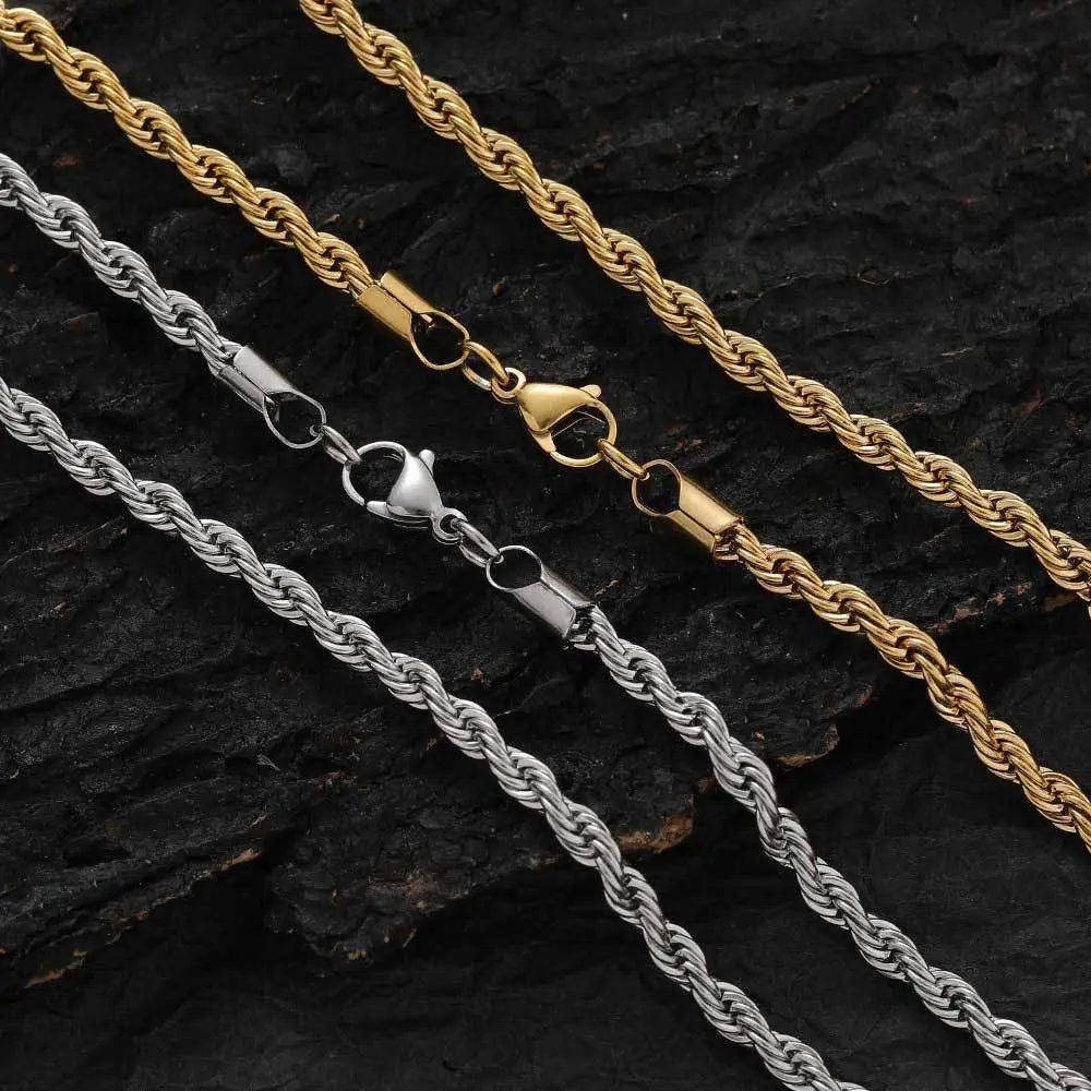 Twisted Stainless Steel Rope Chain-Black Vrafi Jewelry