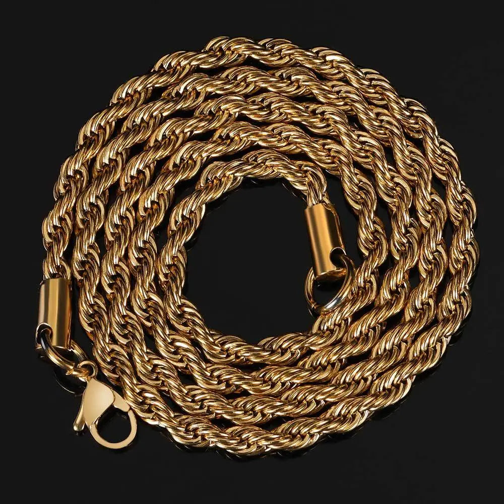 Twisted Stainless Steel Rope Chain-Gold Vrafi Jewelry