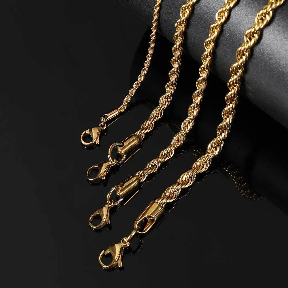 Twisted Stainless Steel Rope Chain-Gold Vrafi Jewelry