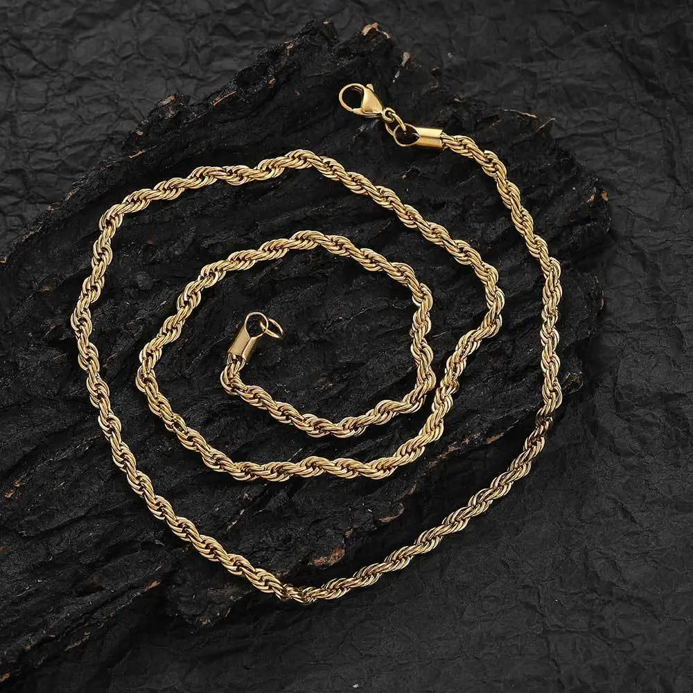 Twisted Stainless Steel Rope Chain-Gold Vrafi Jewelry