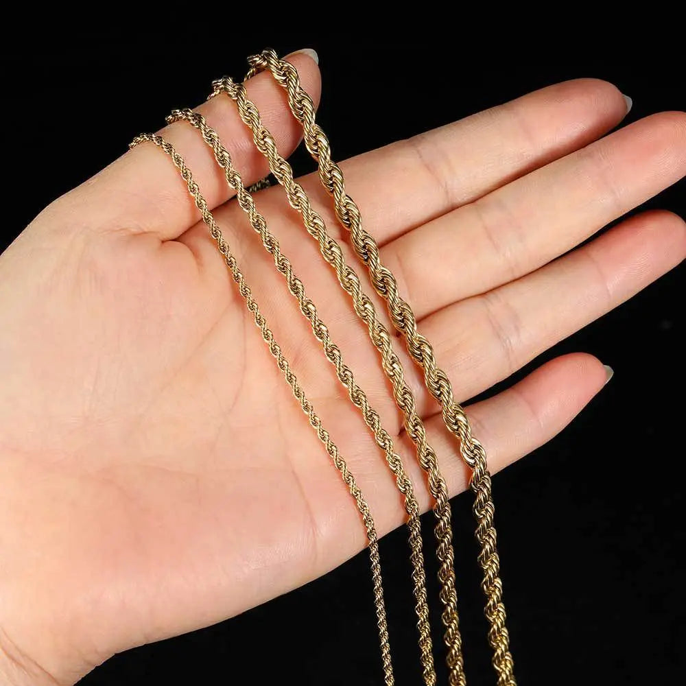 Twisted Stainless Steel Rope Chain-Gold Vrafi Jewelry