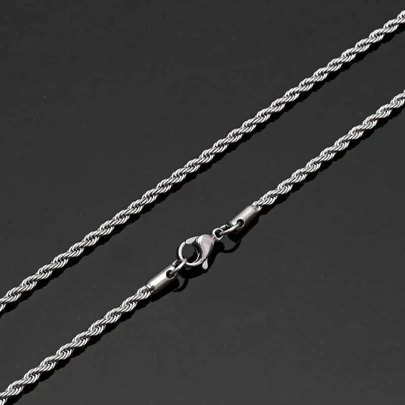 Twisted Stainless Steel Rope Chain-Silver Vrafi Jewelry