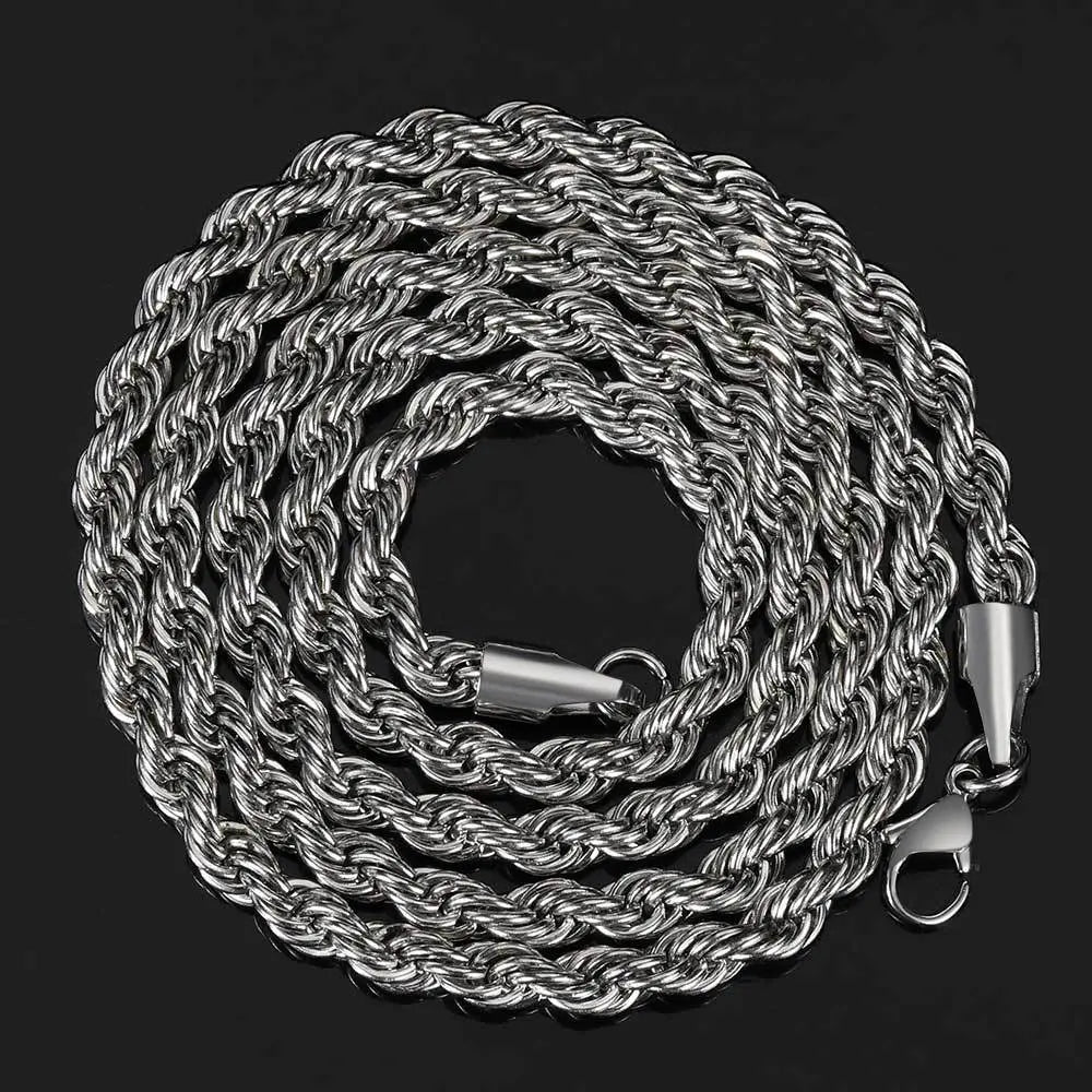 Twisted Stainless Steel Rope Chain-Silver - Vrafi Jewelry