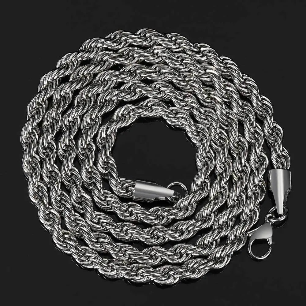 Twisted Stainless Steel Rope Chain-Silver Vrafi Jewelry