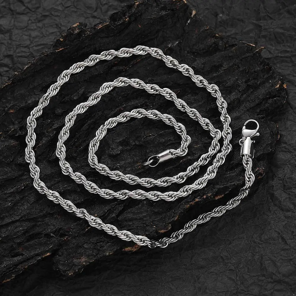 Twisted Stainless Steel Rope Chain-Silver Vrafi Jewelry