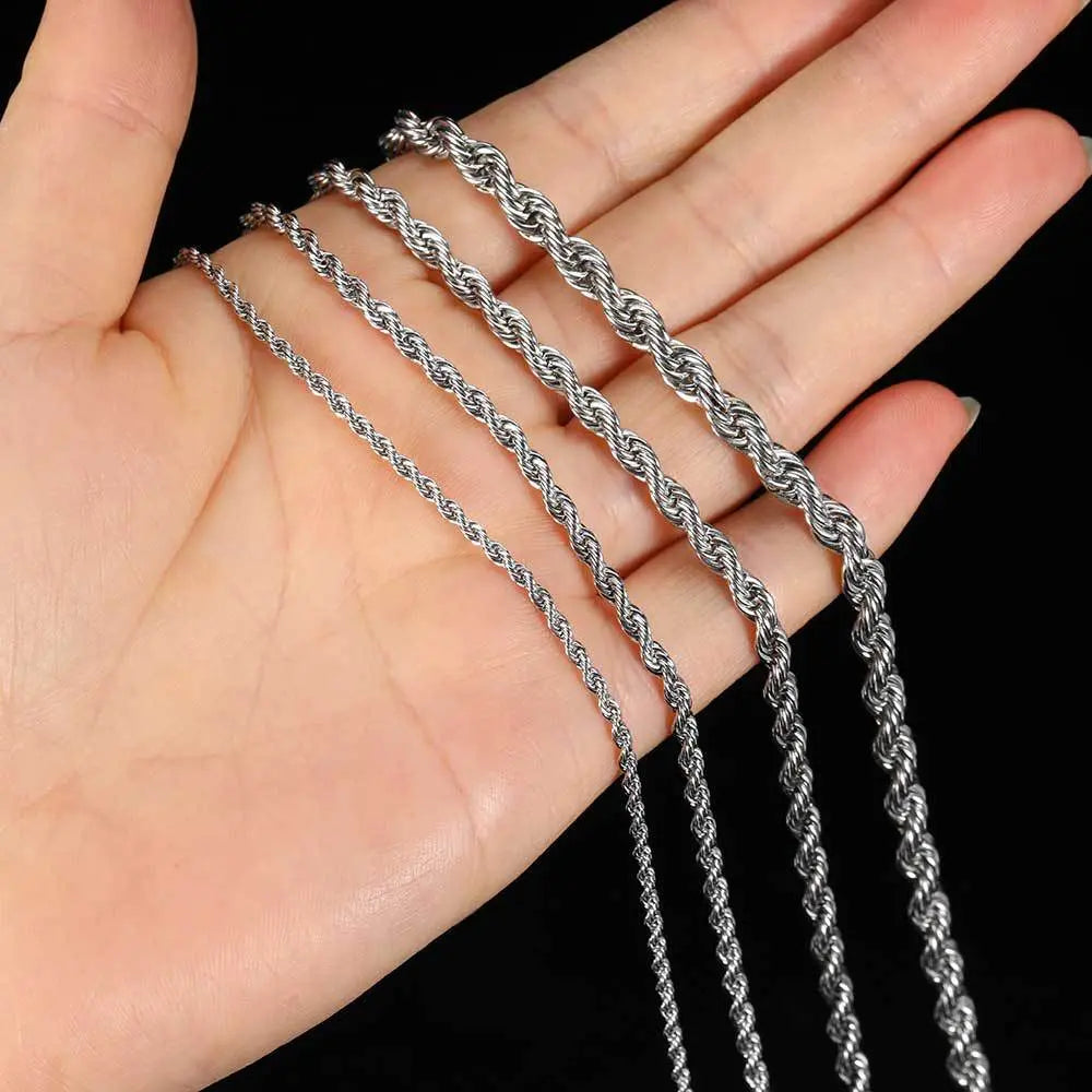 Twisted Stainless Steel Rope Chain-Silver Vrafi Jewelry