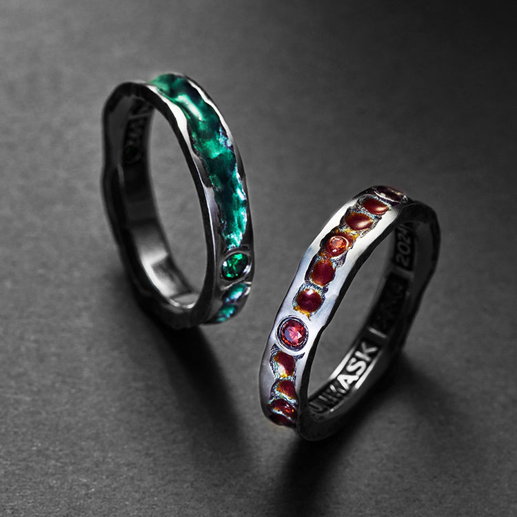 Vibrant Enamel Emerald Sterling Silver Ring