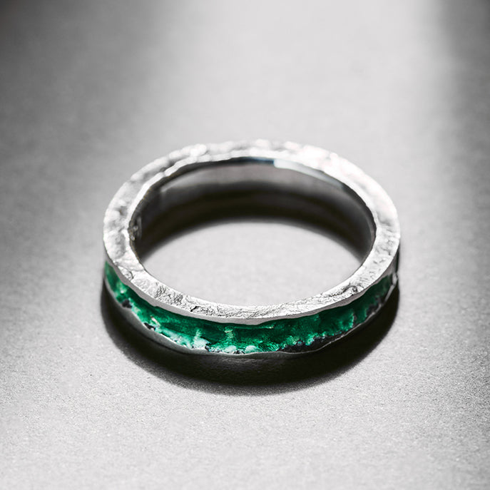 Vibrant Enamel Emerald Sterling Silver Ring