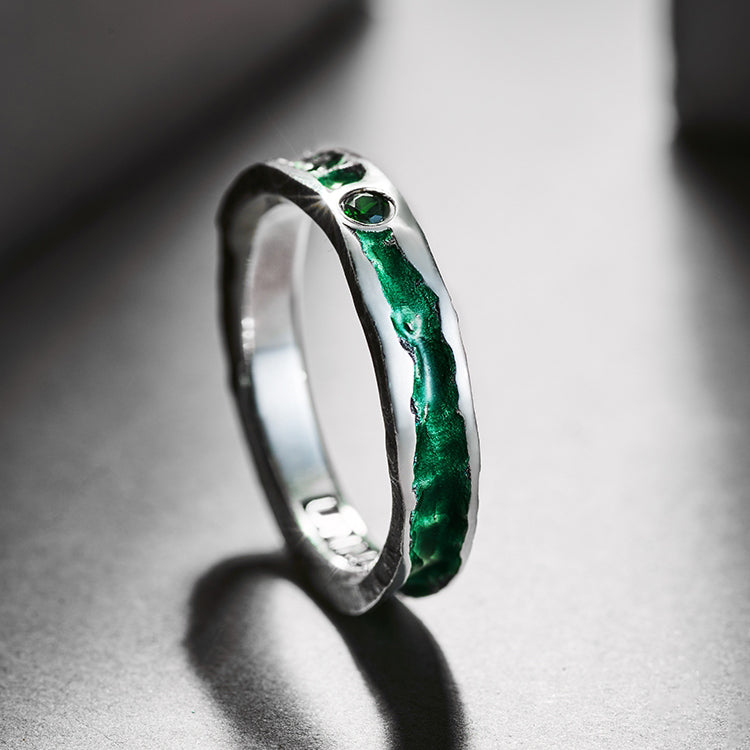 Vibrant Enamel Emerald Sterling Silver Ring