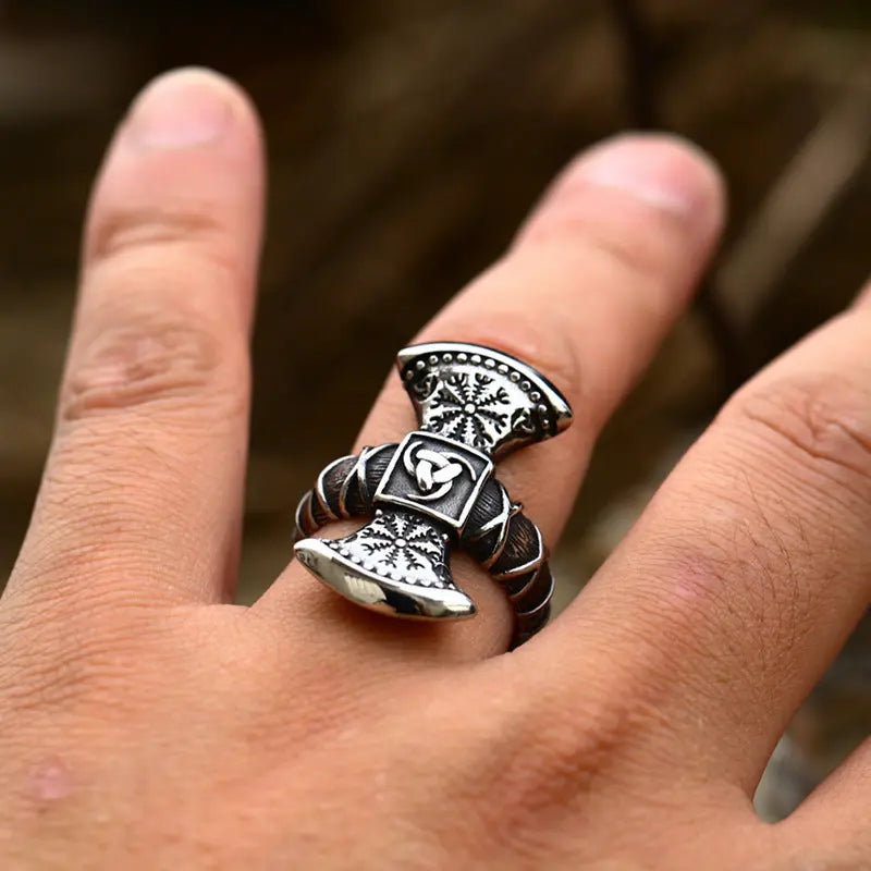 Viking Double-headed Axe Stainless Steel Ring - Vrafi Jewelry