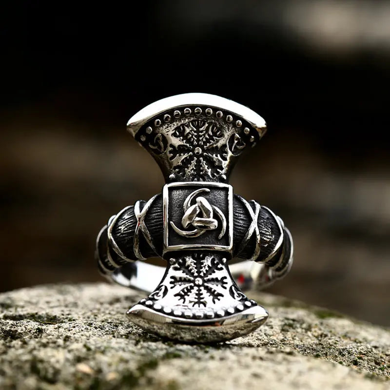 Viking Double-headed Axe Stainless Steel Ring - Vrafi Jewelry