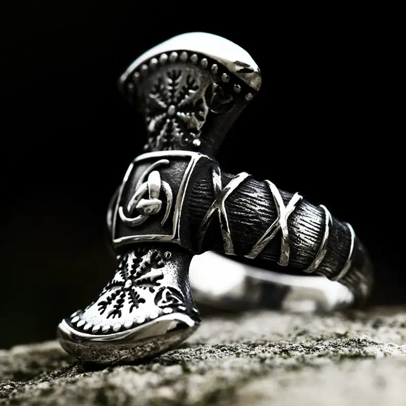 Viking Double-headed Axe Stainless Steel Ring - Vrafi Jewelry