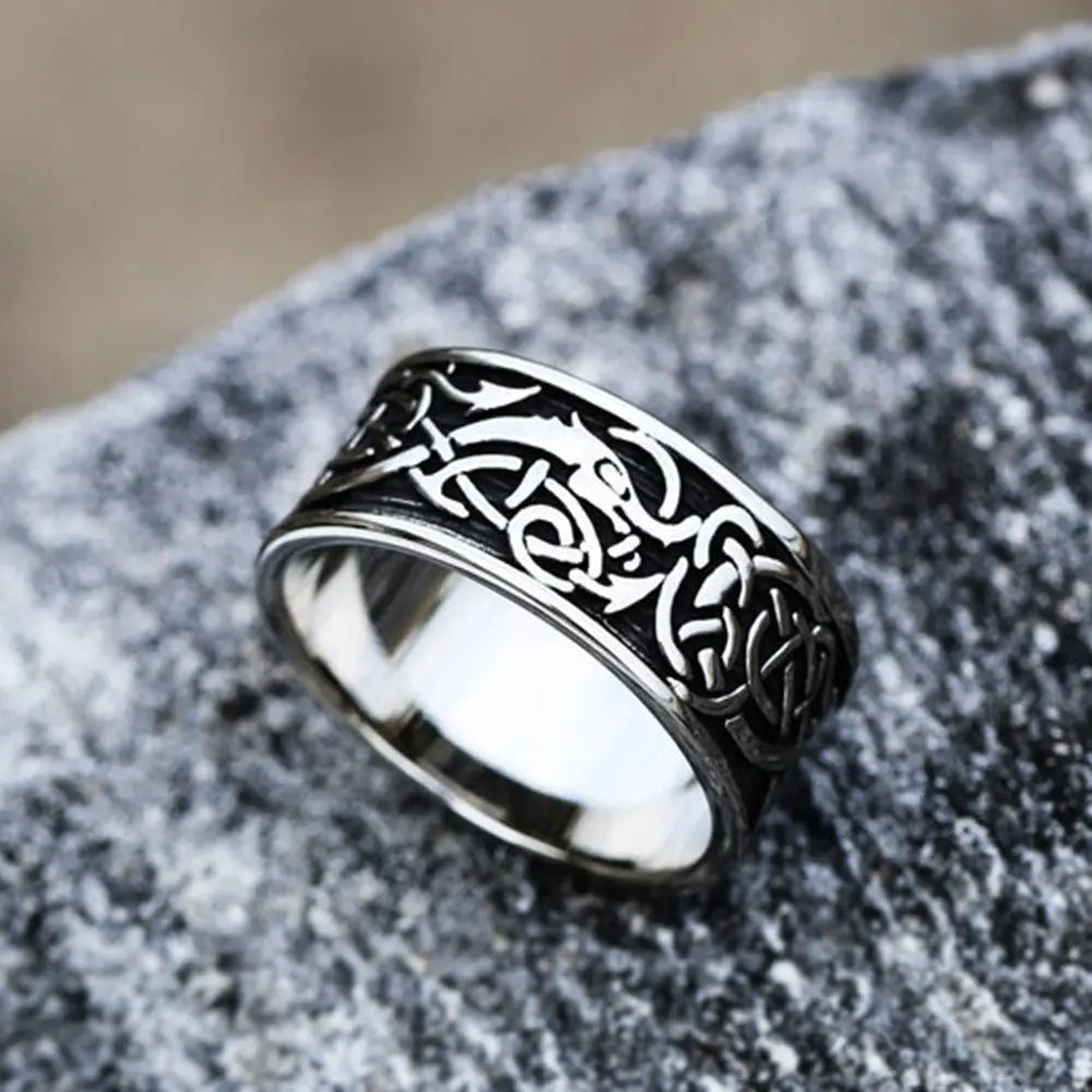 Viking Dragon Celtic Knot Stainless Steel Ring VRAFI