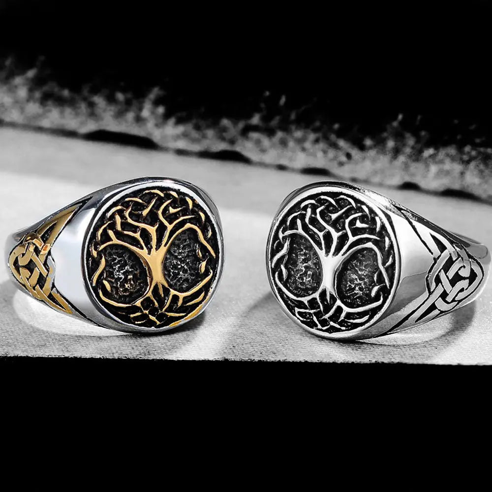 Viking Tree of Life Stainless Steel Two-Color Ring VRAFI