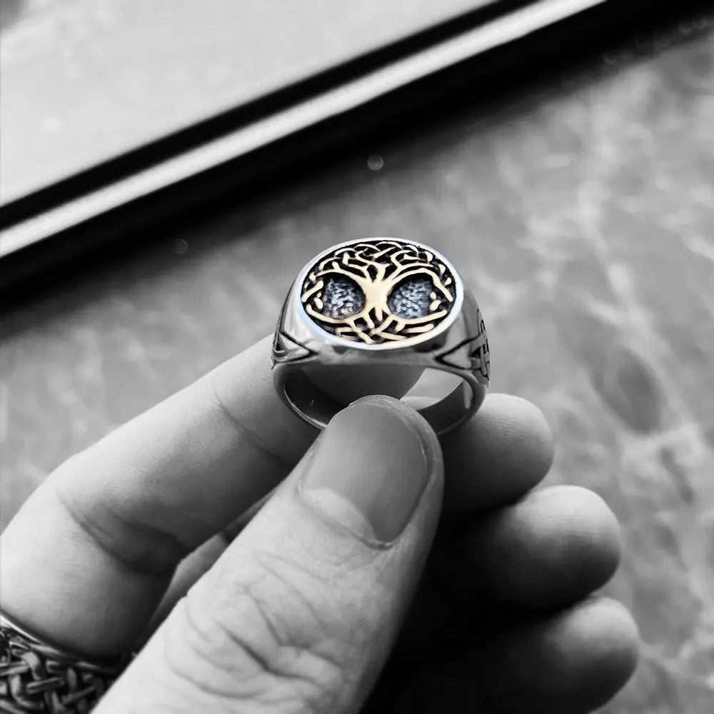 Viking Tree of Life Stainless Steel Two-Color Ring VRAFI