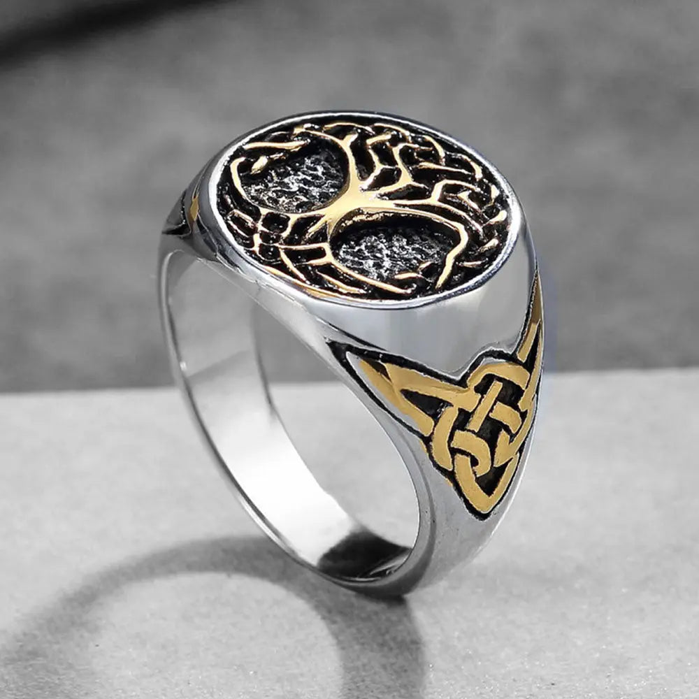 Viking Tree of Life Stainless Steel Two-Color Ring VRAFI