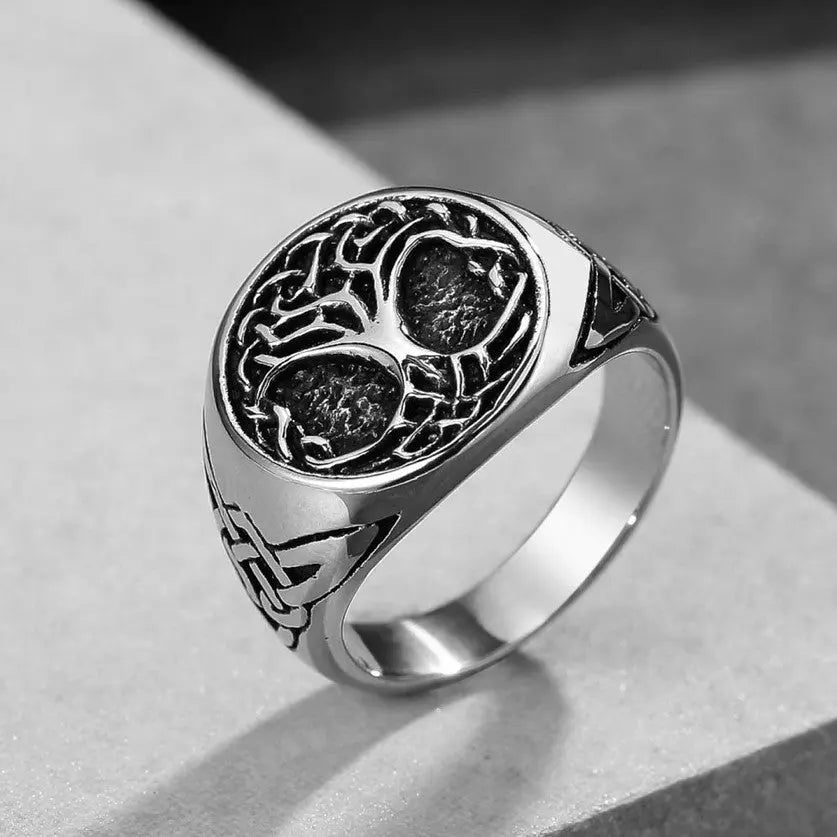 Viking Tree of Life Stainless Steel Two-Color Ring VRAFI