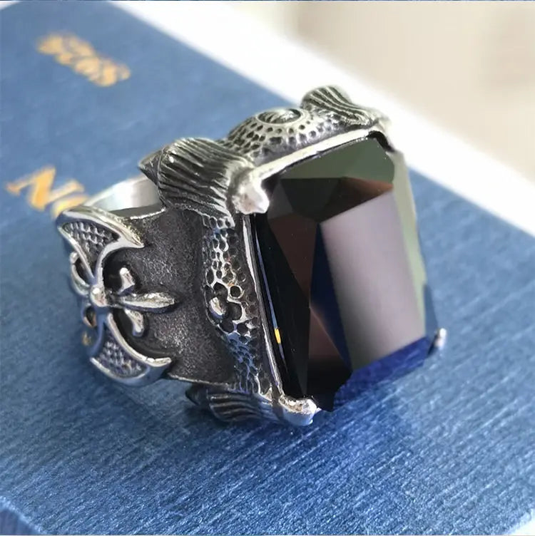 Viking Warrior Axe Gemstone Inlaid Ring - Vrafi Jewelry