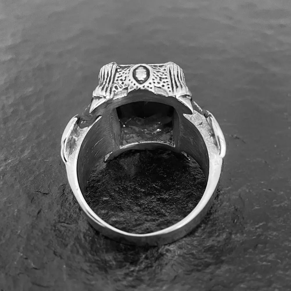 Viking Warrior Axe Gemstone Inlaid Ring VRAFI