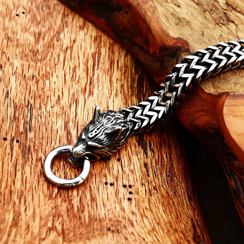 Viking Wolf Head Stainless Steel Bracelet - Vrafi Jewelry