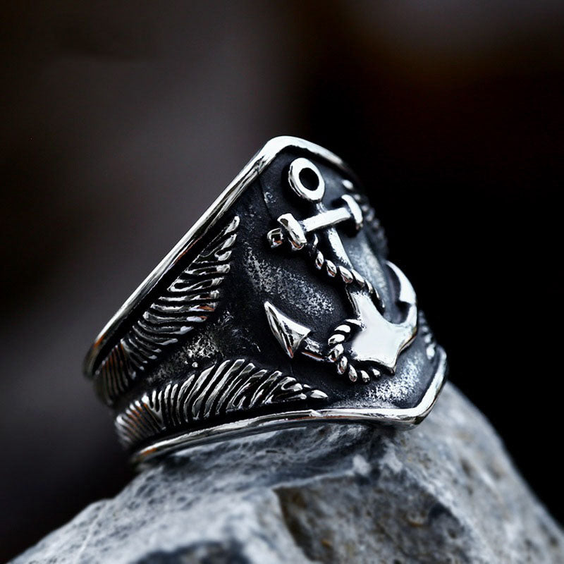Viking Anchor Stainless Steel Ring-Vrafi Jewelry