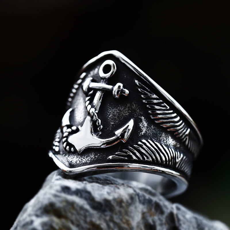 Viking Anchor Stainless Steel Ring-Vrafi Jewelry