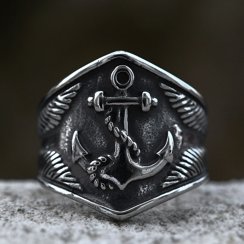 Viking Anchor Stainless Steel Ring-Vrafi Jewelry