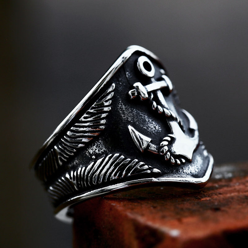 Viking Anchor Stainless Steel Ring-Vrafi Jewelry