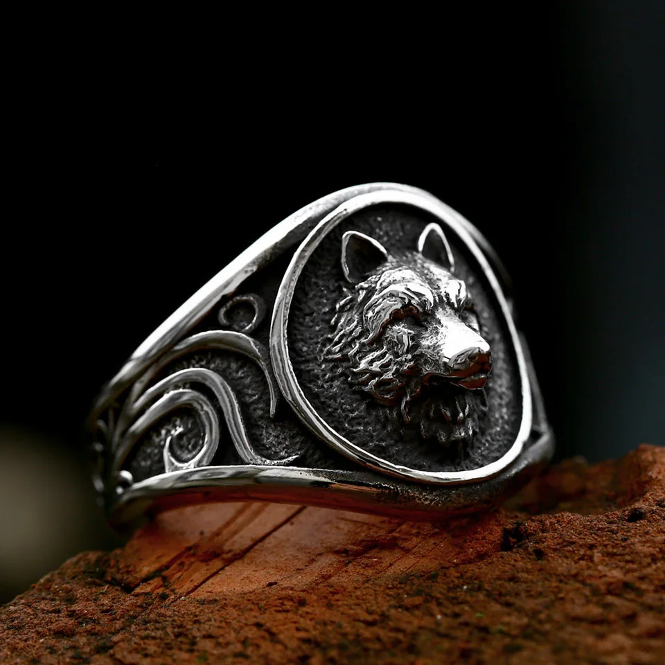 Viking Celtic Wolf Head Ring For Men