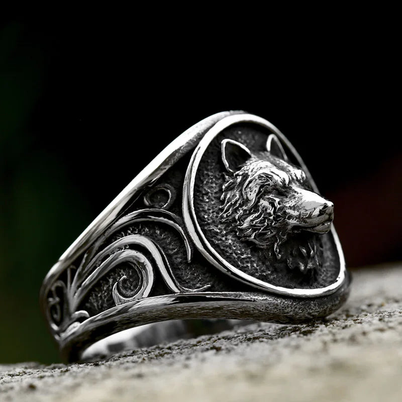 Viking Celtic Wolf Head Ring For Men