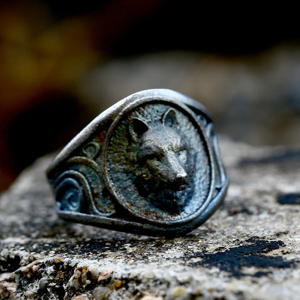 Viking Celtic Wolf Head Ring For Men