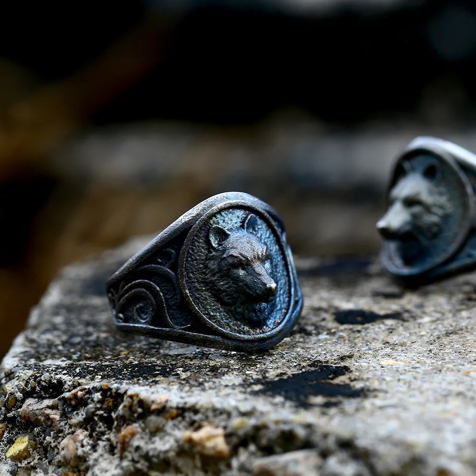 Viking Celtic Wolf Head Ring For Men