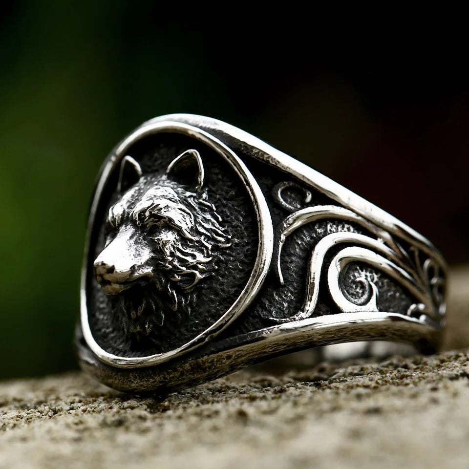 Viking Celtic Wolf Head Ring For Men