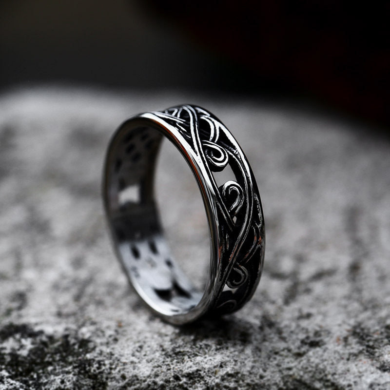 Viking Floral Stainless Steel Ring-Vrafi Jewelry